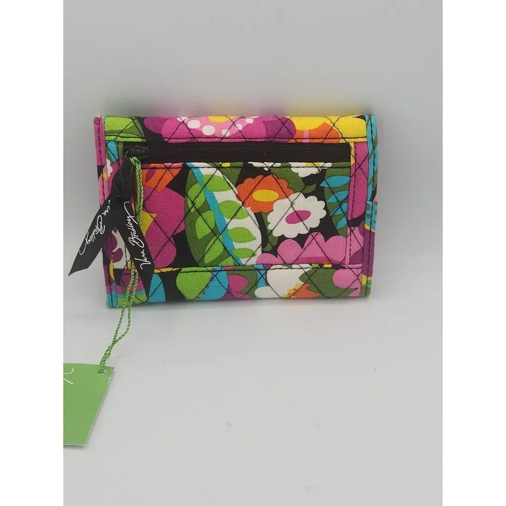 Vera Bradley Euro Wallet Va Va Bloom Colorful Floral Print Tri Fold